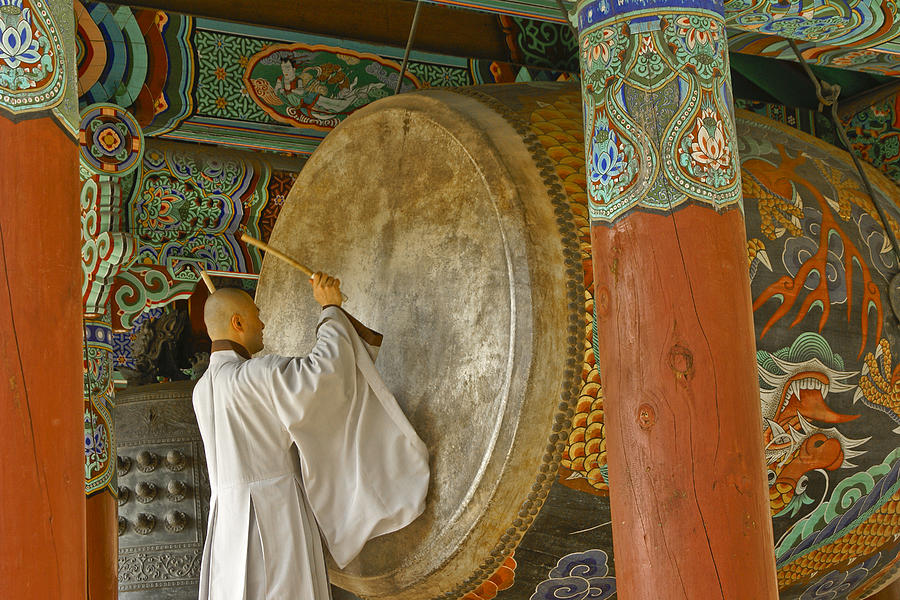 Buddhist Monk Drumming #1 Photograph by Michele Burgess