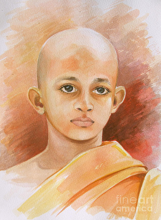 Buddhist Monk Painting by Sarath Dissanayake