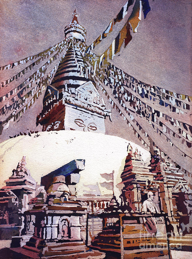 Buddhist Stupa- Nepal #1 Painting by Ryan Fox