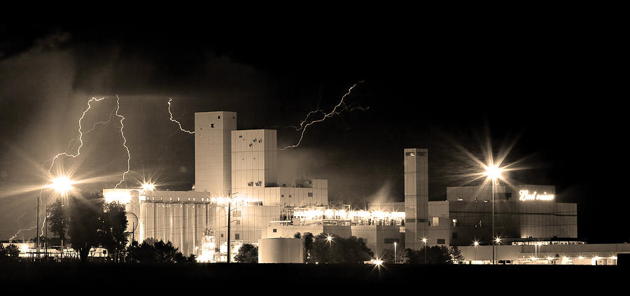 Budwesier Brewery Lightning Thunderstorm Image 3918  BW Sepia Im #1 Photograph by James BO Insogna