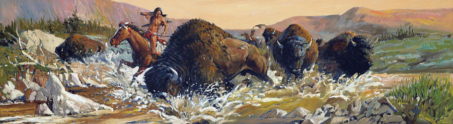 Buffalo Hunt Painting by Joe Ferrara