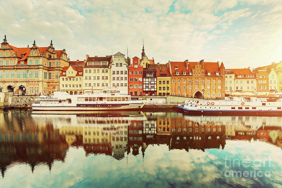 Building facades of Old Town in Gdansk and Motlawa river #2 Photograph by Michal Bednarek
