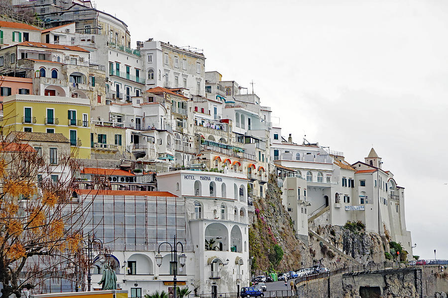 Buildings And Houses Built High Up On The Mountainside Above Amalfi Italy #1 Photograph by Rick Rosenshein
