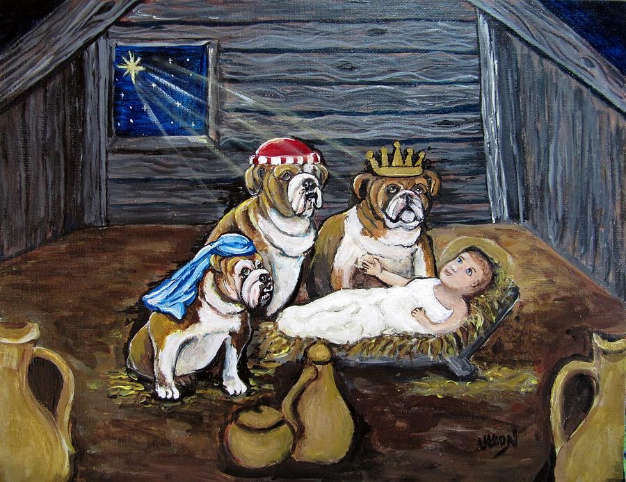 Christmas Painting - Bulldog Christmas #1 by Pam Utton
