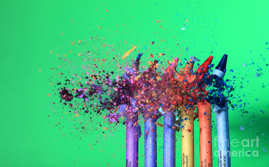 Bullet Hitting Crayons #1 Photograph by Ted Kinsman
