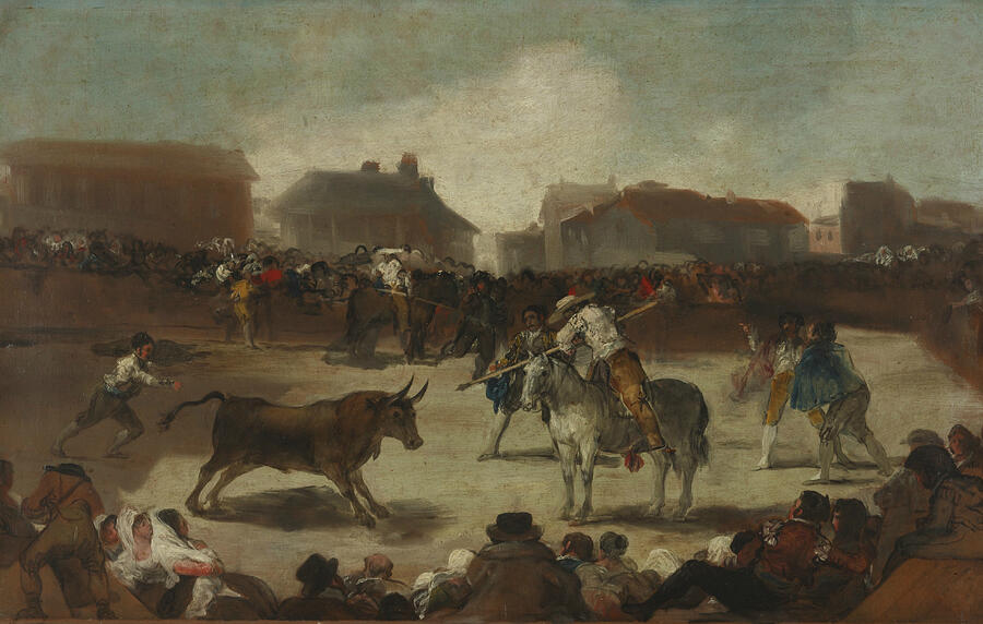 Bullfight in a Village, from 1808-1812 Painting by Francisco Goya