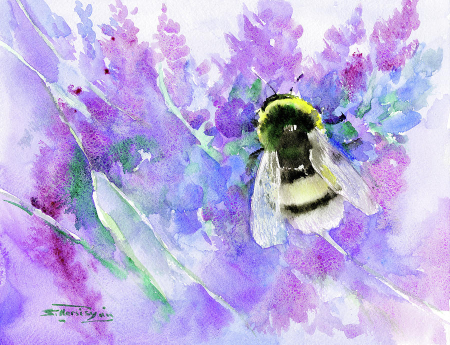 Bumblebee and LAvender #1 Painting by Suren Nersisyan