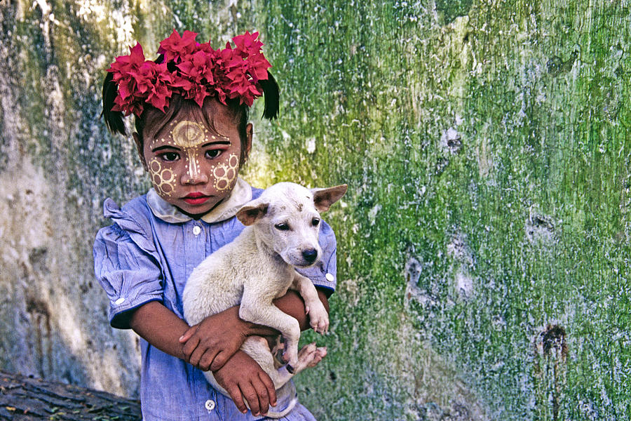 Burmese Girl with Puppy #1 Photograph by Michele Burgess