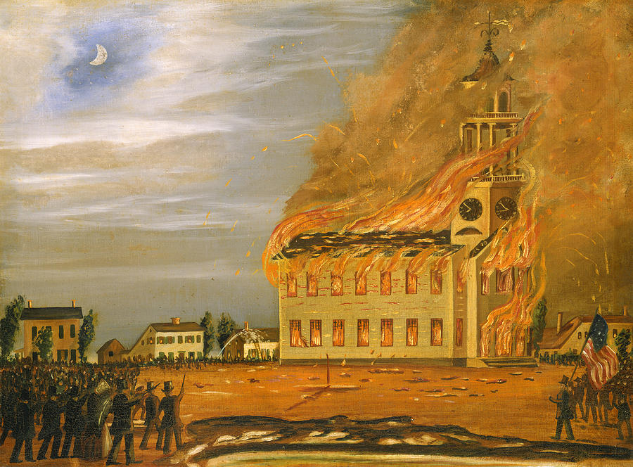 Burning of Old South Church. Bath. Maine #1 Painting by John Hilling