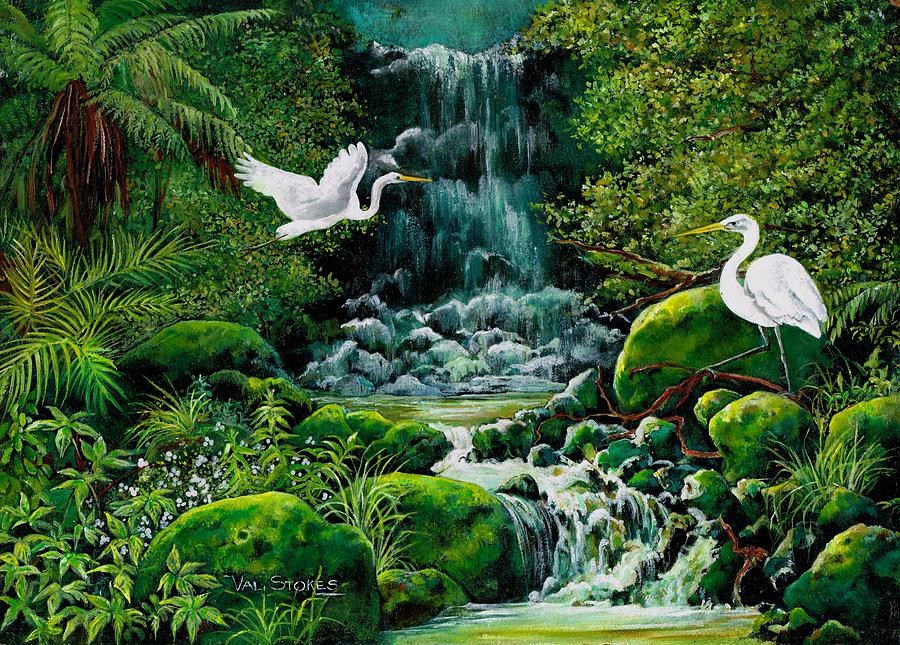 Bush Waterfall Painting by Val Stokes