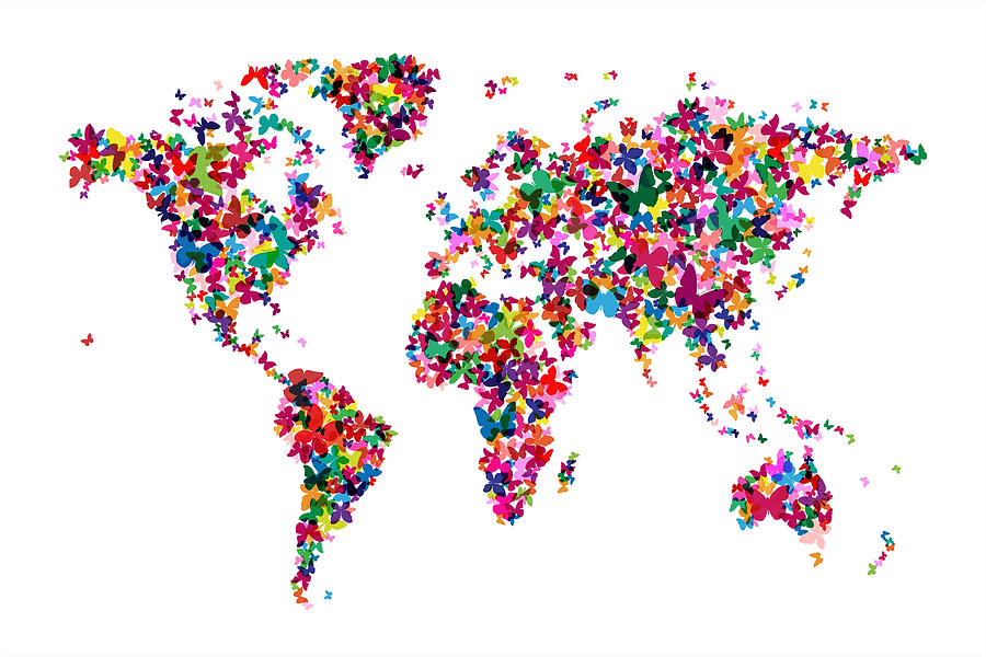 Butterflies Map of the World #1 Digital Art by Michael Tompsett