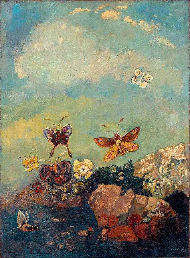 Odilon Redon Painting - Butterflies  #1 by Odilon Redon