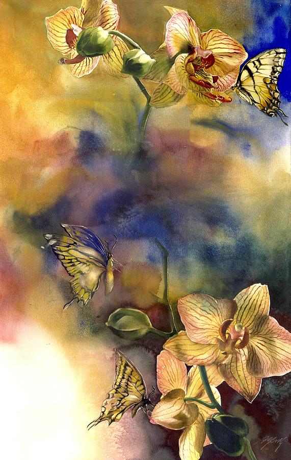 Butterflies With Orchid #1 Painting by Alfred Ng