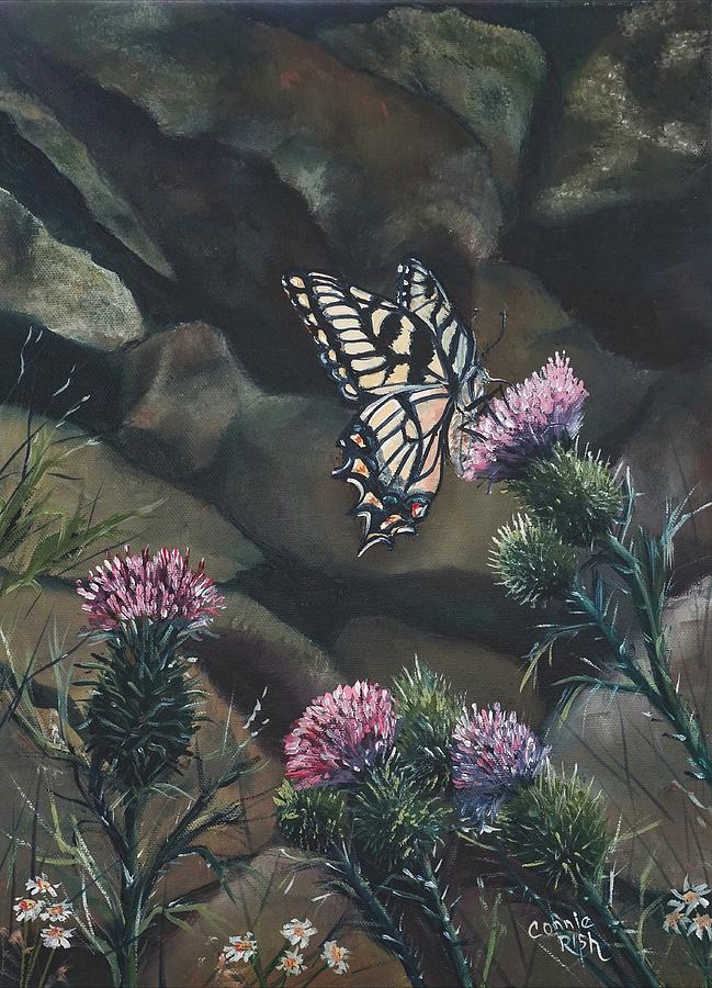 Butterfly Thistle Painting by Connie Rish