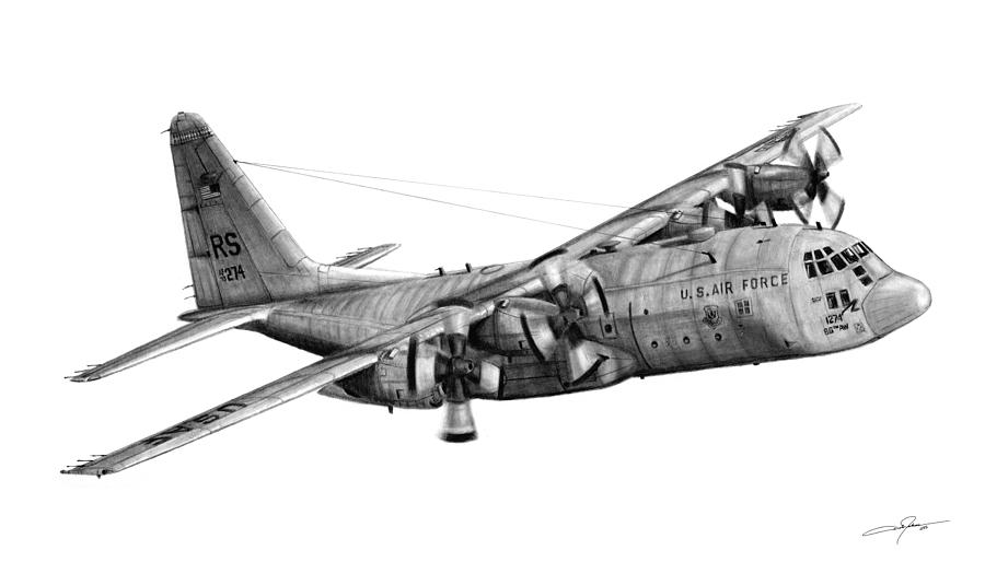 Airplane Drawing - C-130E Hercules by Dale Jackson