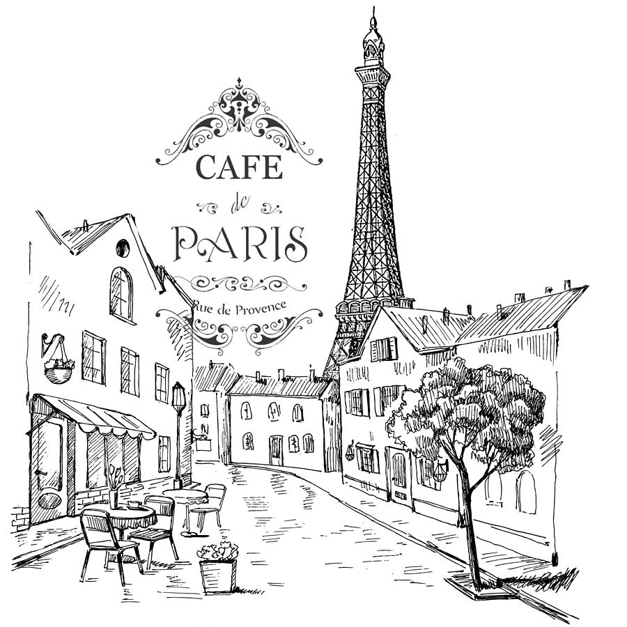 paris cafe drawing