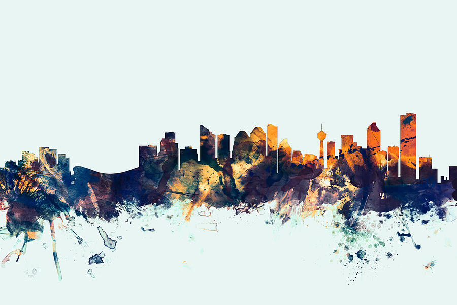 City Skyline Digital Art - Calgary Canada Skyline #1 by Michael Tompsett