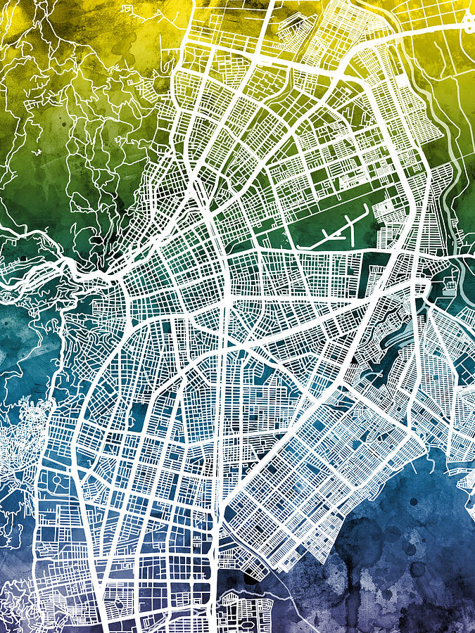 Cali Digital Art - Cali Colombia City Map #1 by Michael Tompsett