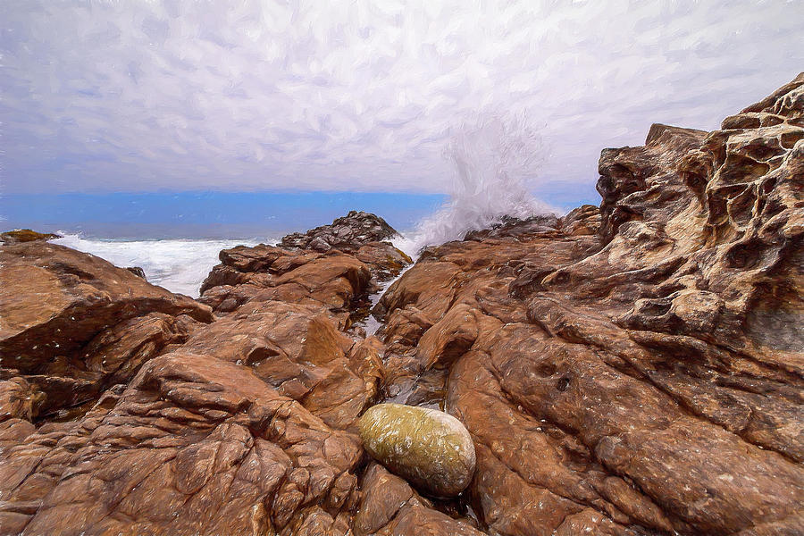California Coast -  Waves Breaking on Rocks AP #1 Painting by Dan Carmichael