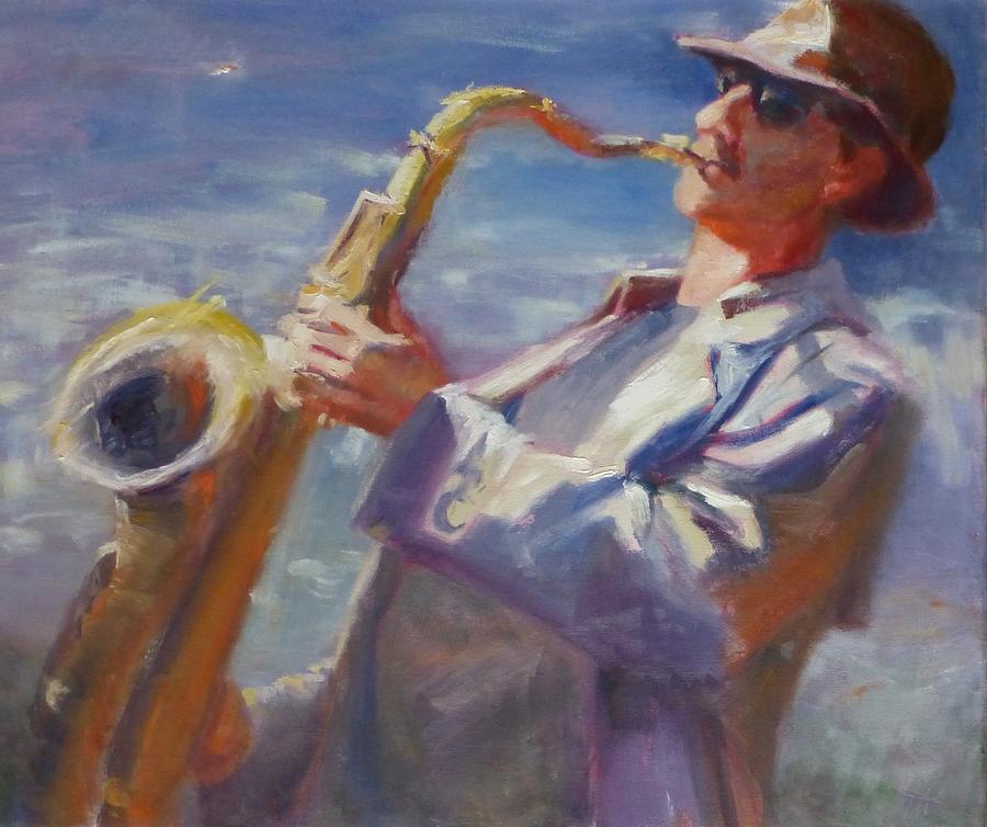 Man Painting - sold California Saxophone Player by Irena Jablonski