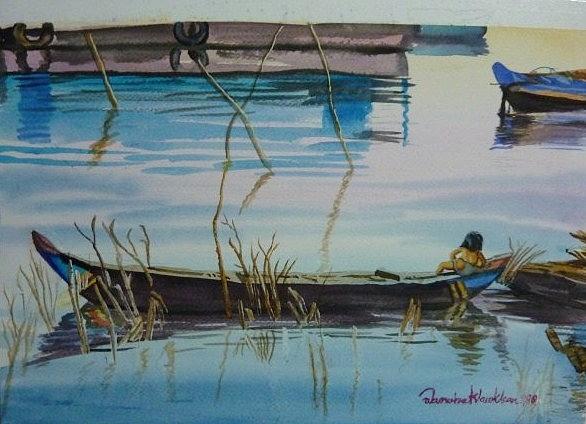 Cambodia River Life #1 Painting by Wanvisa Klawklean