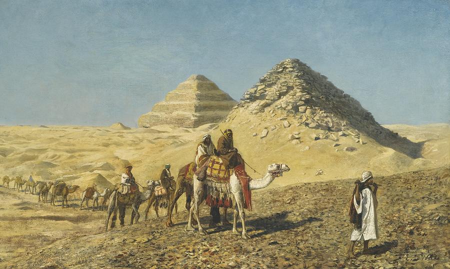 Camel Caravan Amid The Pyramids, Egypt #1 Painting by Edwin Lord Weeks