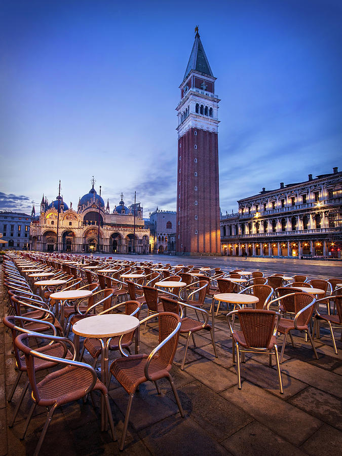 Architecture Photograph - Campanile and Basilica San Marco at Dawn - Venice  #1 by Barry O Carroll