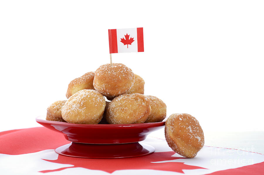 Canada Day celebration with plate of donut holes. #1 Photograph by Milleflore Images