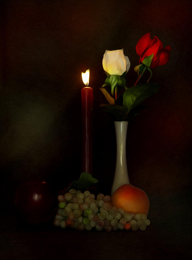Candle and Roses #1 Photograph by Cecil Fuselier