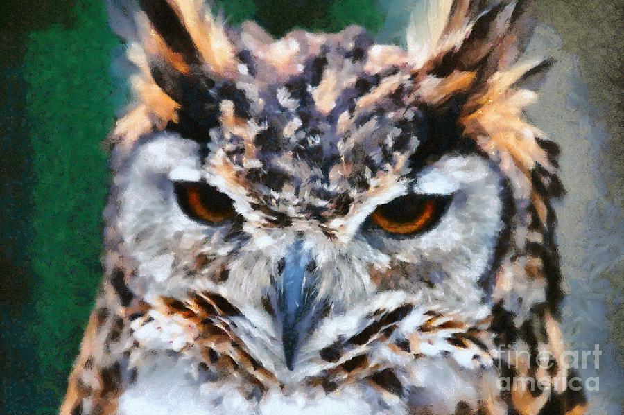Owl Painting - Cape Eagle Owl #2 by George Atsametakis