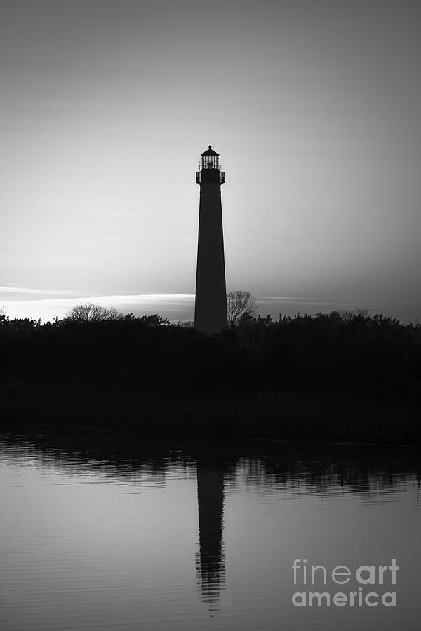 Sunset Photograph - Cape May Lighthouse Reflections BW #1 by Michael Ver Sprill