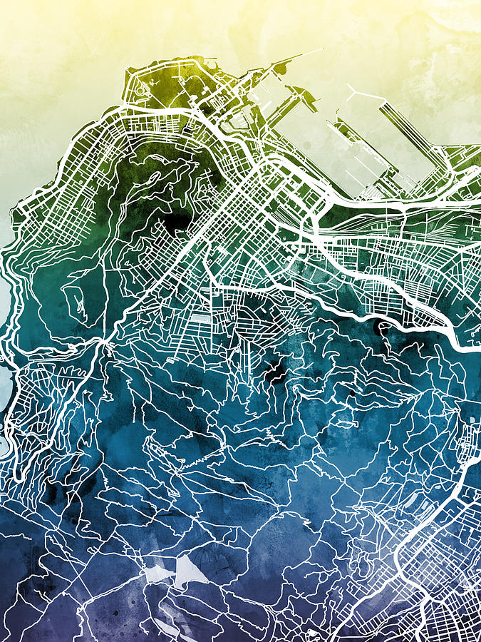 Cape Town South Africa City Street Map #1 Digital Art by Michael Tompsett