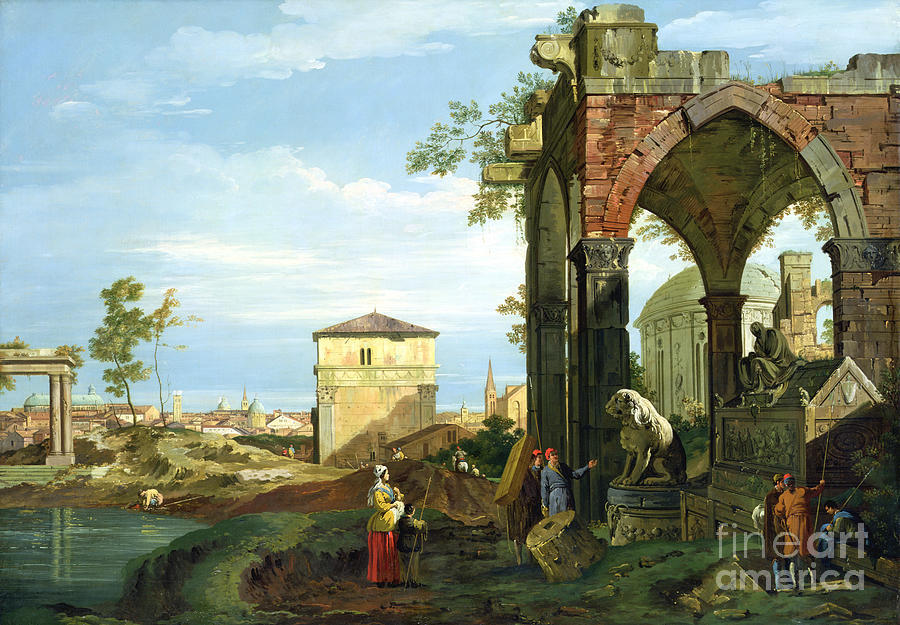Capriccio with Motifs from Padua by Canaletto Painting by Canaletto