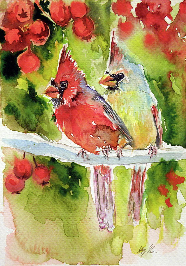 Cardinal birds #1 Painting by Kovacs Anna Brigitta