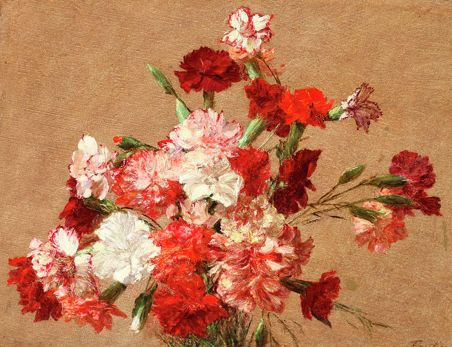 Henri Fantin-latour Painting - Carnations without Vase #1 by Henri Fantin-Latour