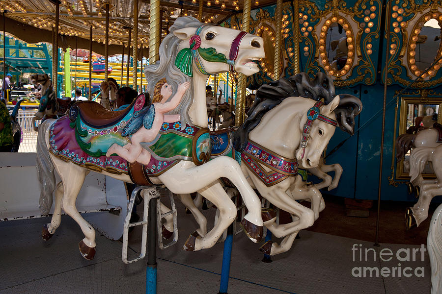 COSTA MESA, CALIFORNIA: 4 APR 2023: Carousel Horse Marks the