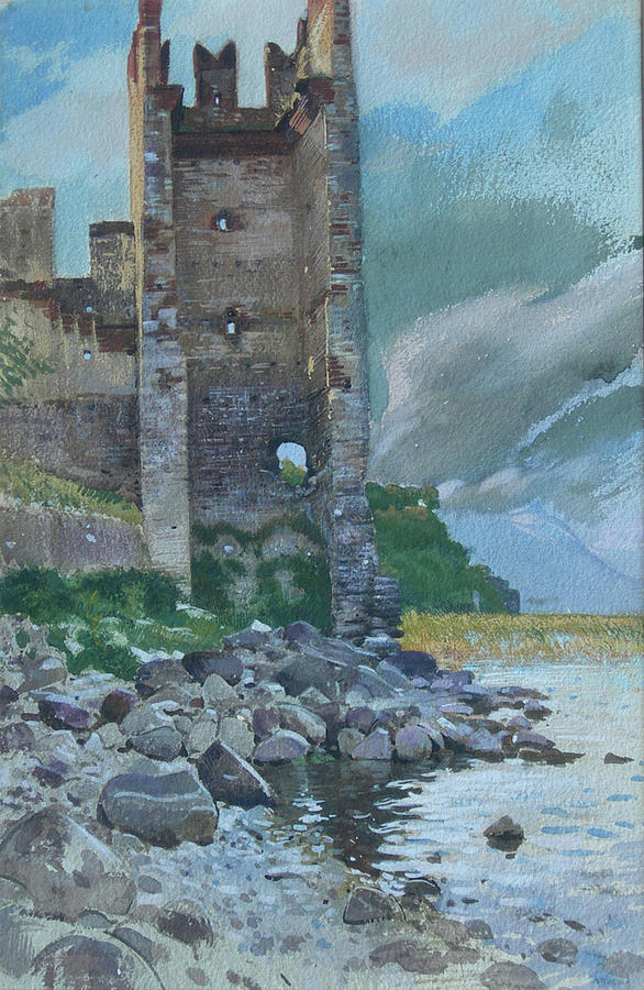 Castle on Garda lake #1 Painting by MotionAge Designs