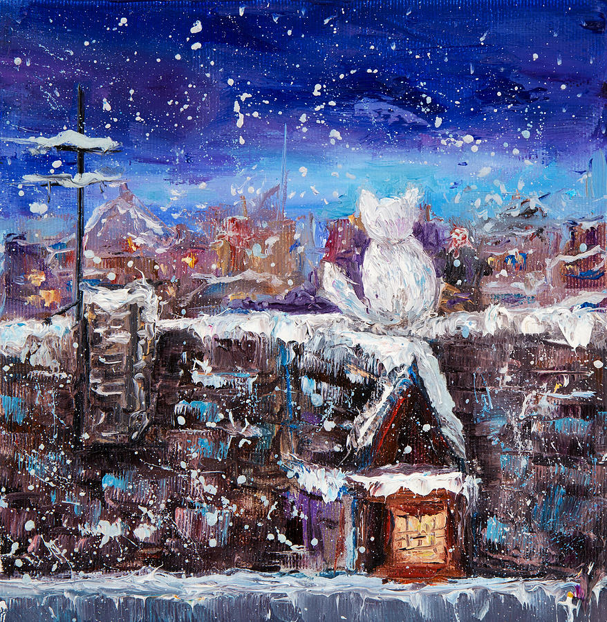 Abstract Painting - Cat and winter #2 by Boyan Dimitrov