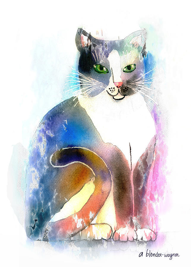 Cat Of Many Colors #1 Mixed Media by Arline Wagner