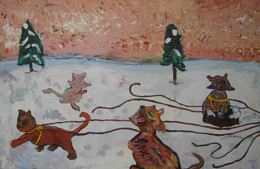 Cat Sled Team Left #1 Painting by AJ Brown
