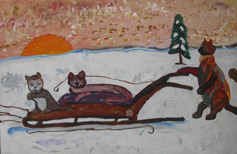 Cat Sled Team Right #1 Painting by AJ Brown