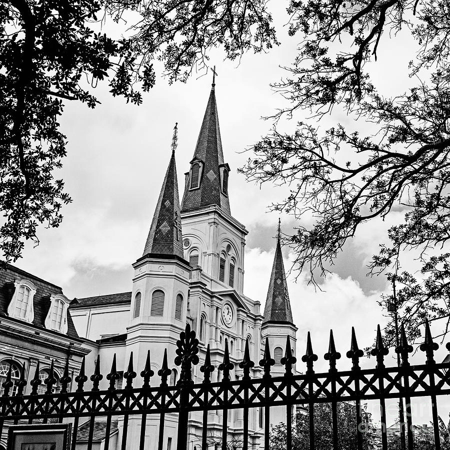 New Orleans Photograph - Cathedral Basilica - square BW by Scott Pellegrin