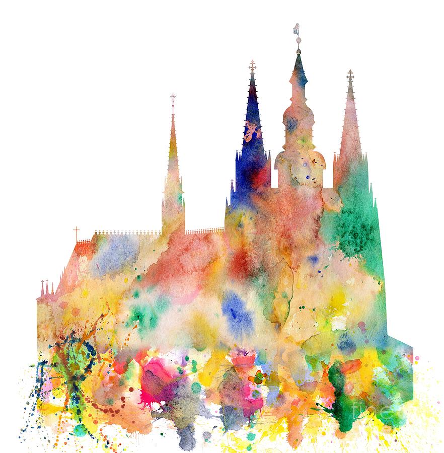 Cathedral of Saint Vitus in the Prague Castle Watercolor Art #1 Digital Art by Michal Boubin