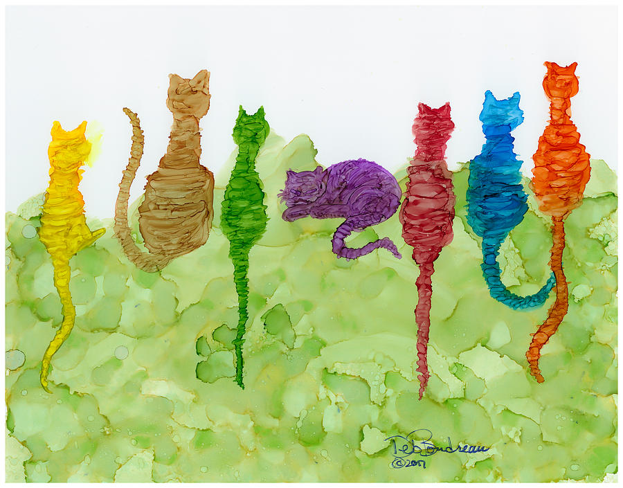Cat Painting - Cats Chillin on a Hill #1 by Debora Boudreau