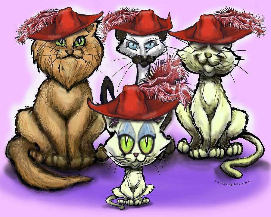 Cats in Red Hats #1 Digital Art by Kevin Middleton
