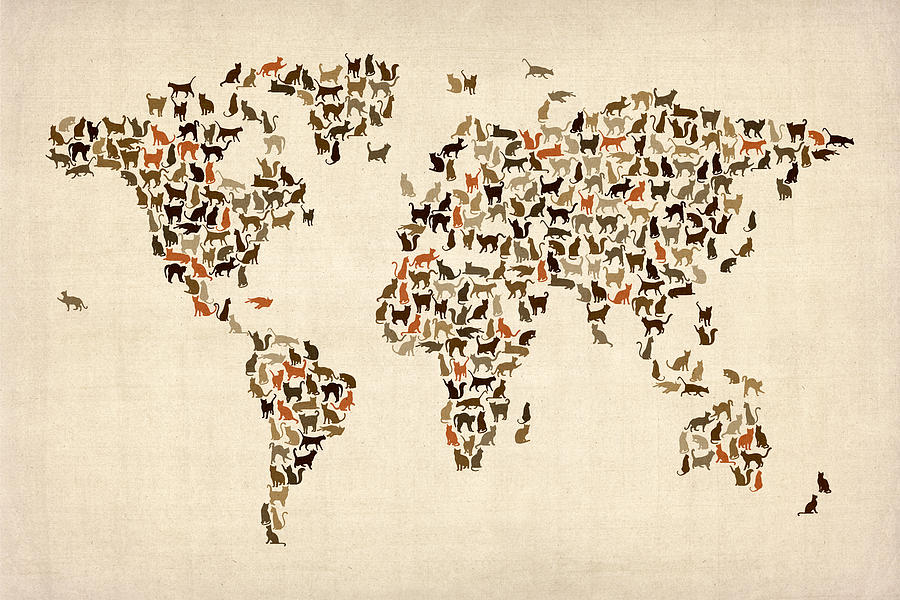 World Map Digital Art - Cats Map of the World Map by Michael Tompsett