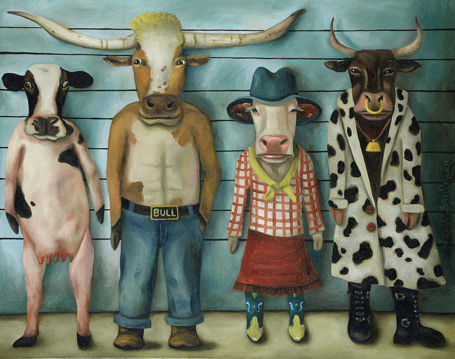 Cow Painting - Cattle Line Up #1 by Leah Saulnier The Painting Maniac