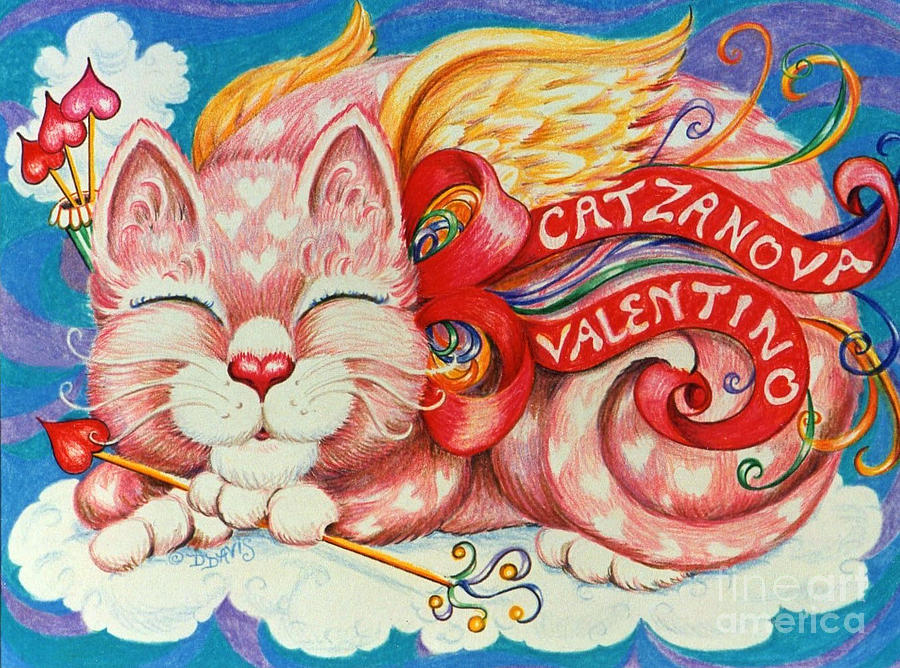 Cat Drawing - Catzanova Valentino by Dee Davis