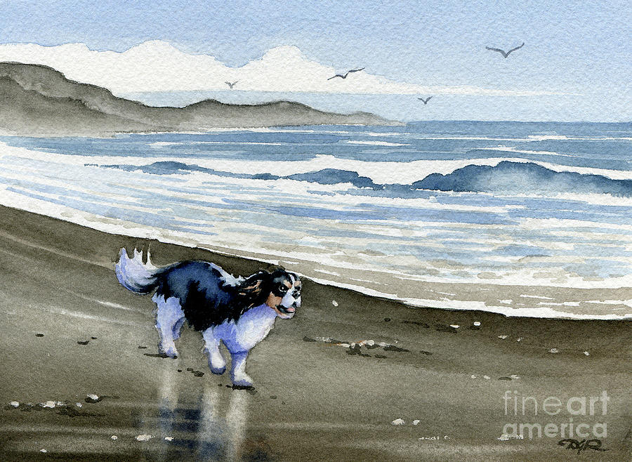 Beach Painting - Cavalier King Charles Spaniel at the Beach #2 by David Rogers