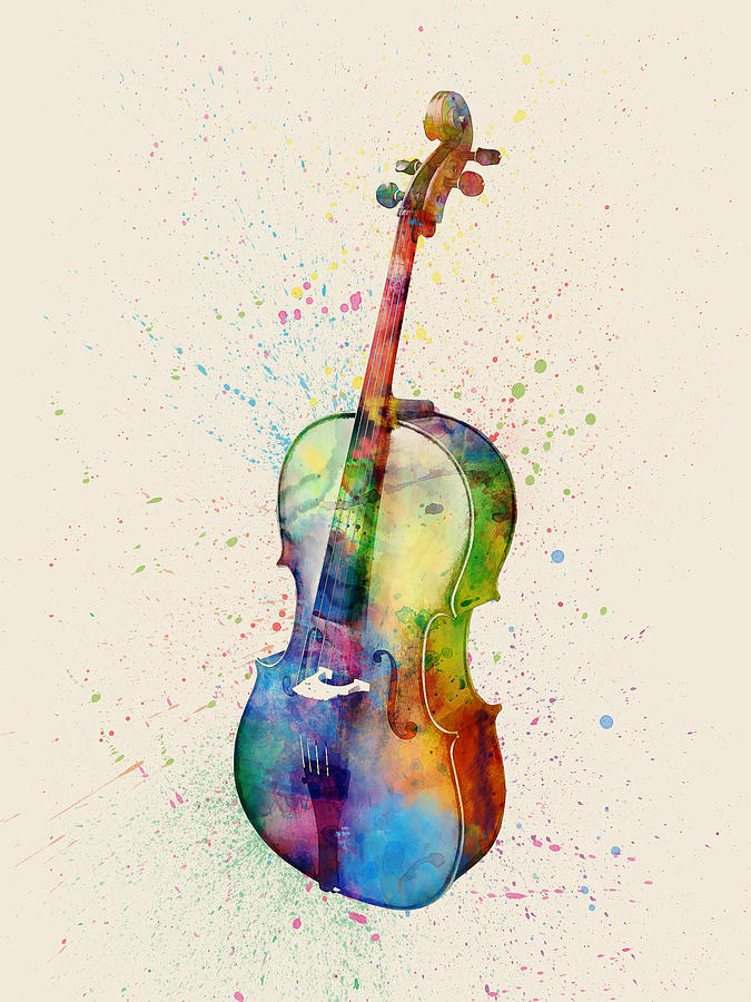 Music Digital Art - Cello Abstract Watercolor #1 by Michael Tompsett